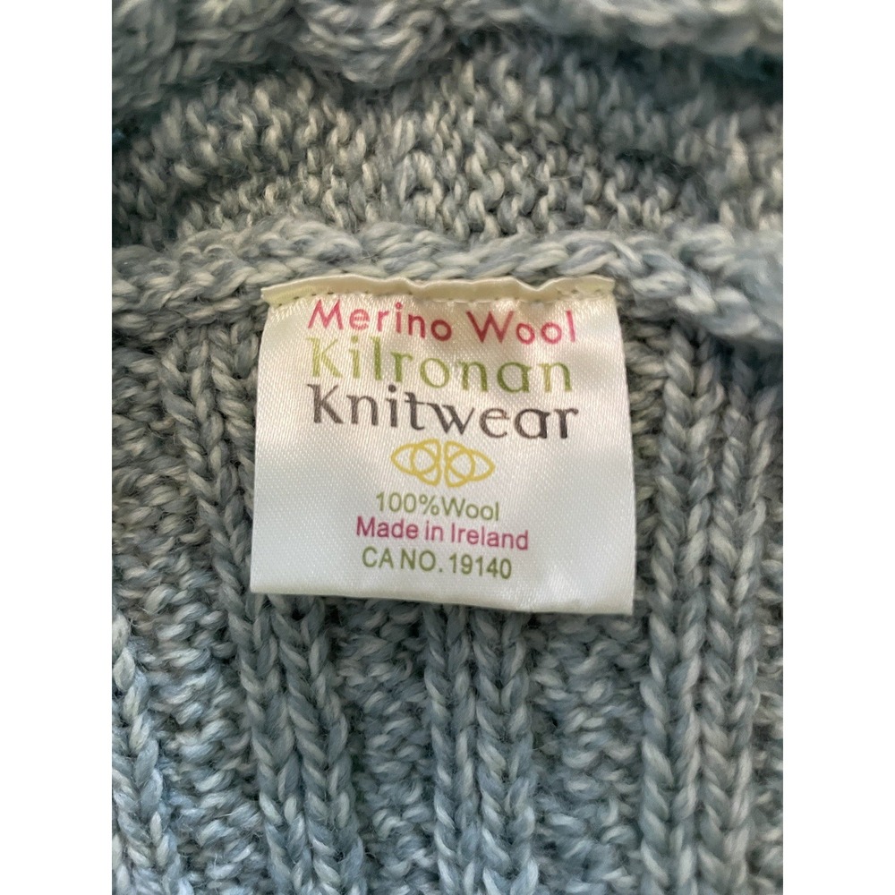 Kilronan Wool Sleeveless Cable Knit Fisherman Style Sage Sweatervest. Large. - Picture 5 of 9